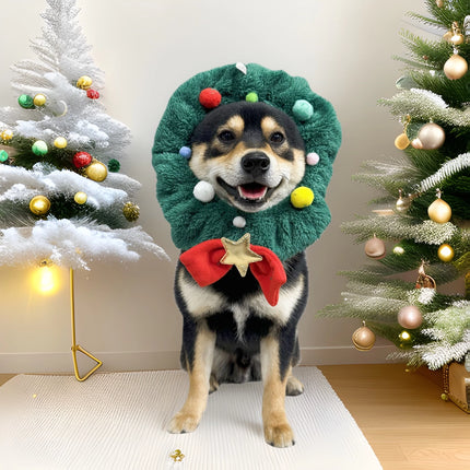 Uglysweatershops Christmas Wreath Pet Collar Dog Cat Xmas Headwear