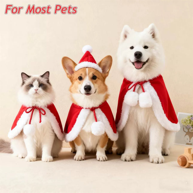 Uglysweatershops Pet Cat Christmas Cape Cloak Xmas New Year Costume