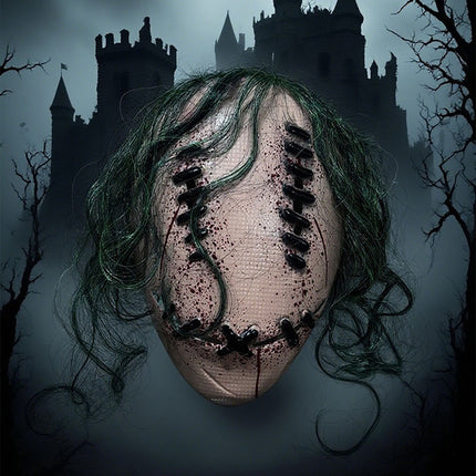 Uglysweatershops Halloween Creepy Stitched Horror Mask with Vine Hair, Bloody Scary Full Head Mask