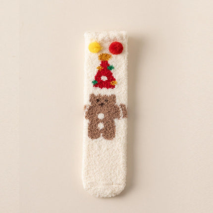 Uglysweatershops Women Christmas Cream White Bear Socks