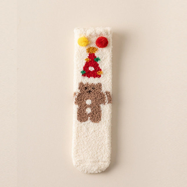 Uglysweatershops Women Christmas Cream White Bear Socks