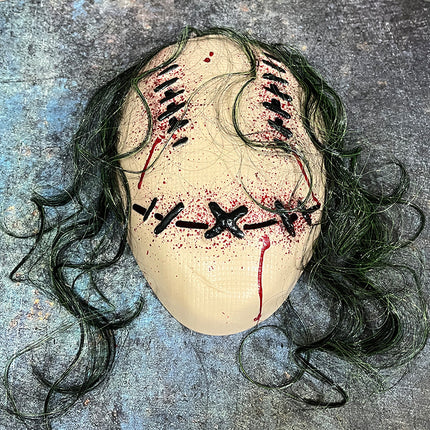 Uglysweatershops Halloween Creepy Stitched Horror Mask with Vine Hair, Bloody Scary Full Head Mask