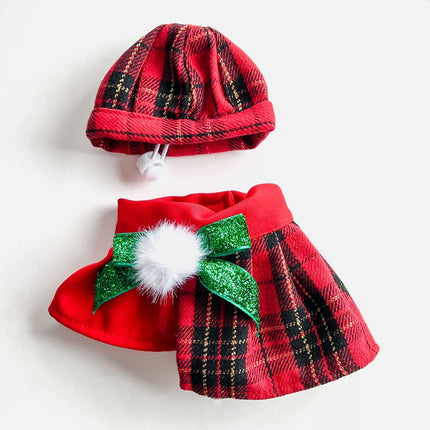 Uglysweatershops Red Plaid Pet Beret & Bow Bib Christmas Set