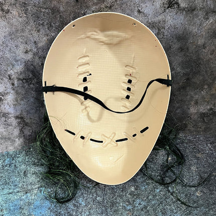 Uglysweatershops Halloween Creepy Stitched Horror Mask with Vine Hair, Bloody Scary Full Head Mask