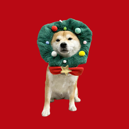 Uglysweatershops Christmas Wreath Pet Collar Dog Cat Xmas Headwear