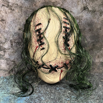 Uglysweatershops Halloween Creepy Stitched Horror Mask with Vine Hair, Bloody Scary Full Head Mask