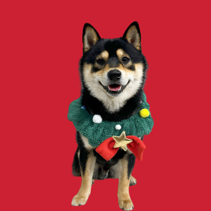 Uglysweatershops Christmas Wreath Pet Collar Dog Cat Xmas Headwear