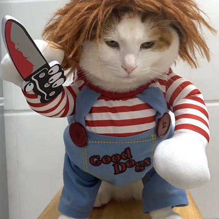 Uglysweatershops Halloween Chucky Cat Costume Horror Doll Cosplay Pet Outfit