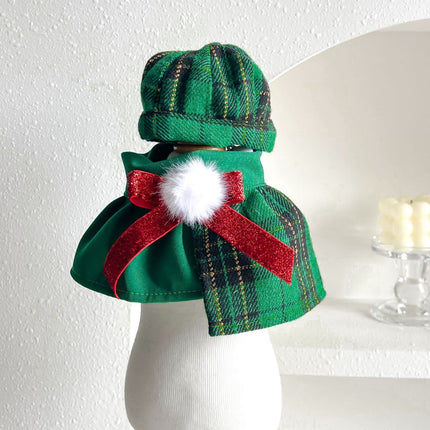 Uglysweatershops Green Tartan Pet Beret & Collar Christmas Set