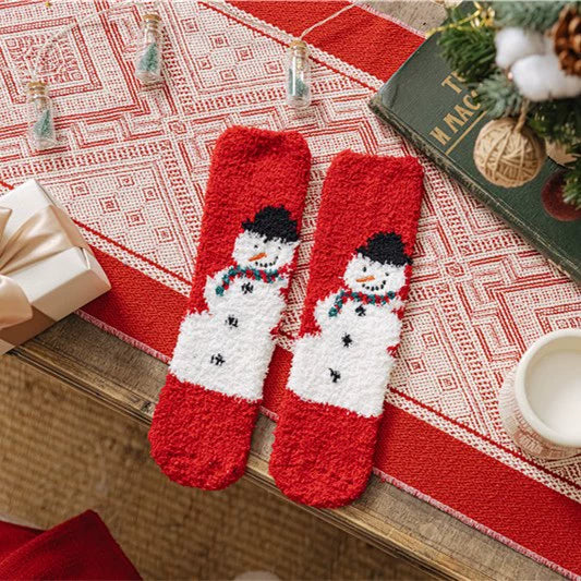 Uglysweatershops Women Christmas Red Scarf Snowman Socks