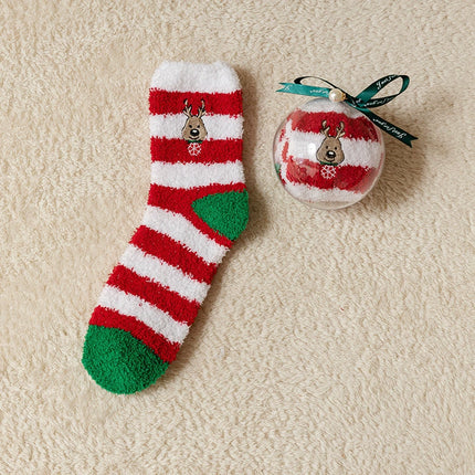 Uglysweatershops Women Christmas Embroidered Striped Reindeer Socks