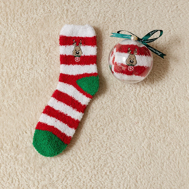 Uglysweatershops Women Christmas Embroidered Striped Reindeer Socks