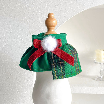 Uglysweatershops Green Tartan Pet Beret & Collar Christmas Set