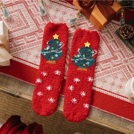 Uglysweatershops Women Christmas Red Base Christmas Tree Socks