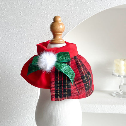 Uglysweatershops Red Plaid Pet Beret & Bow Bib Christmas Set