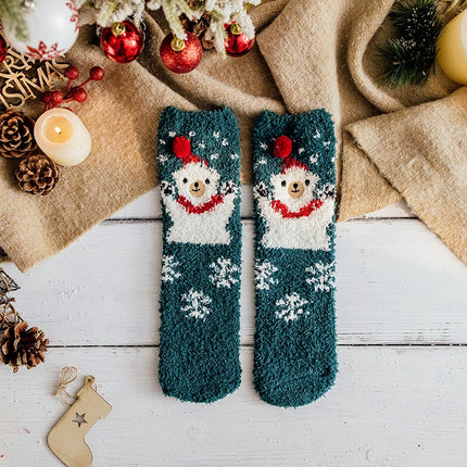 Uglysweatershops Women Christmas Dark Green Snowman Socks