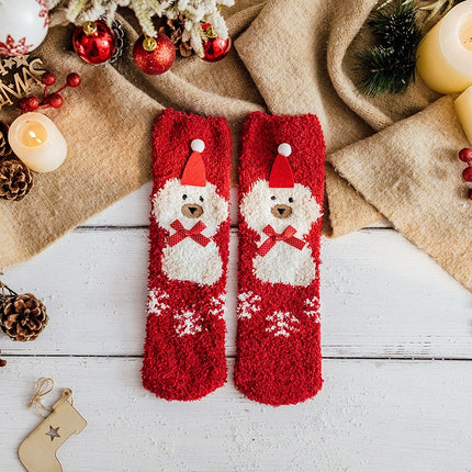 Uglysweatershops Women Christmas Red Ribbon Santa Socks