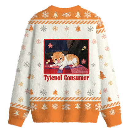 Uglysweatershops Tylenol Cat Fuzzy Christmas Ugly Sweatshirt