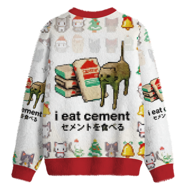 Uglysweatershops I Eat Cement Fuzzy Christmas Ugly Sweatshirt