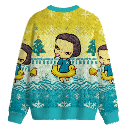 Uglysweatershops Girl Eating Lollipop Fuzzy Christmas Ugly Sweatshirt