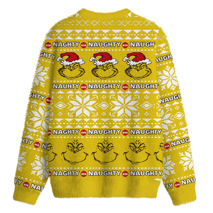 Uglysweatershops Naughty Vintage Fuzzy Christmas Ugly Sweatshirt