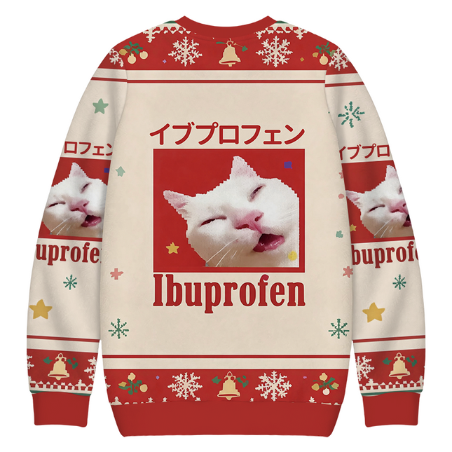 Uglysweatershops Red Ibuprofen Meme Cat Christmas Ugly Sweatshirt