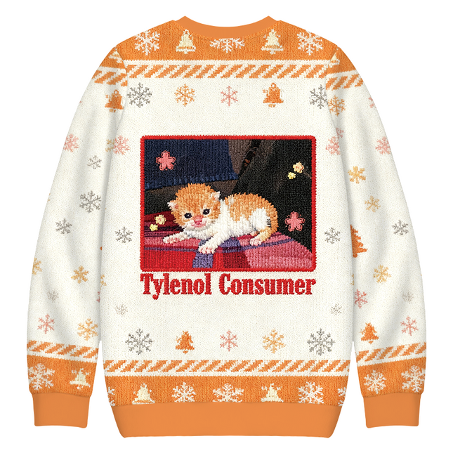 Uglysweatershops Tylenol Cat Christmas Ugly Sweatshirt