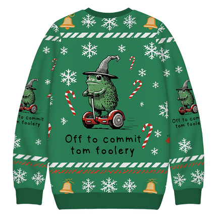 Uglysweatershops Frog Riding A Balance Scooter Christmas Ugly Sweatshirt