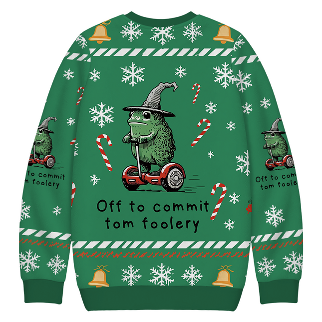 Uglysweatershops Frog Riding A Balance Scooter Christmas Ugly Sweatshirt