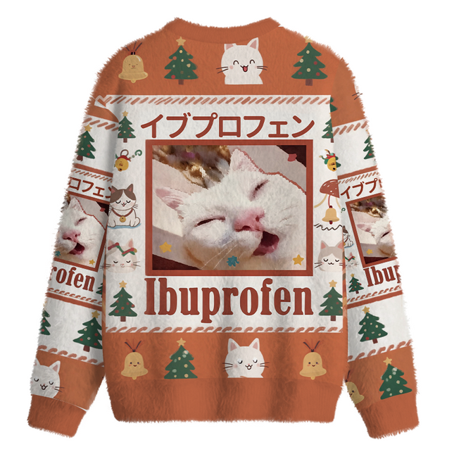 Uglysweatershops Ibuprofen Meme Cat Fuzzy Christmas Ugly Sweatshirt