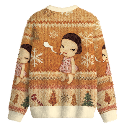 Uglysweatershops Smoking Girl Fuzzy Christmas Ugly Sweatshirt