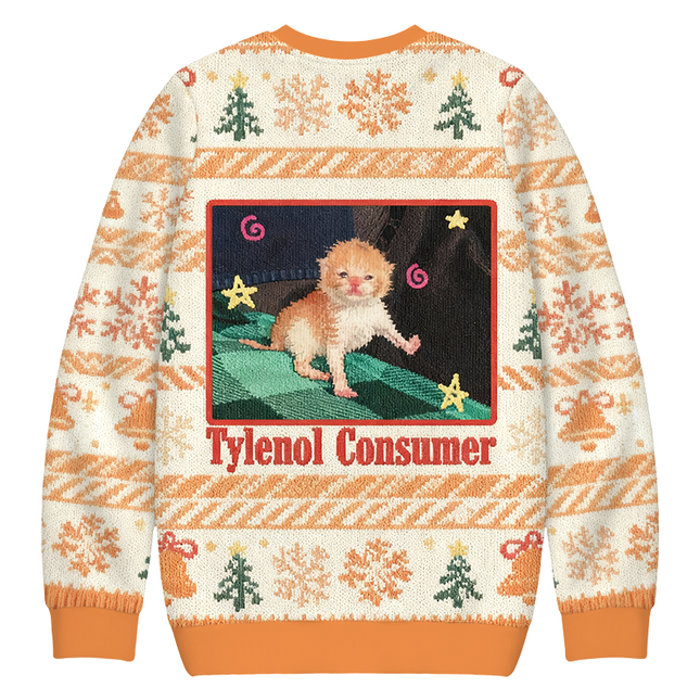 Uglysweatershops Tylenol Cat Meme Christmas Ugly Sweatshirt