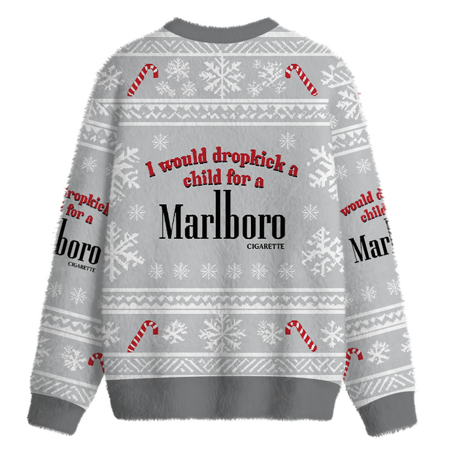 Uglysweatershops I Would Dropkcik A Child White Fuzzy Christmas Ugly Sweatshirt