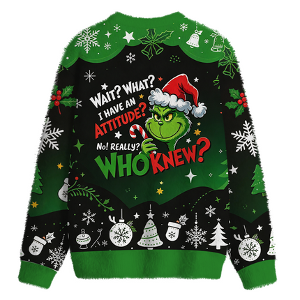 Uglysweatershops Wait What I Have An Attitude Fuzzy Christmas Ugly Sweatshirt