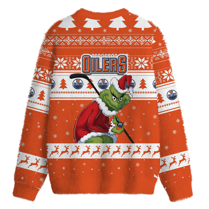 Uglysweatershops Oilers Fuzzy Christmas Ugly Sweatshirt