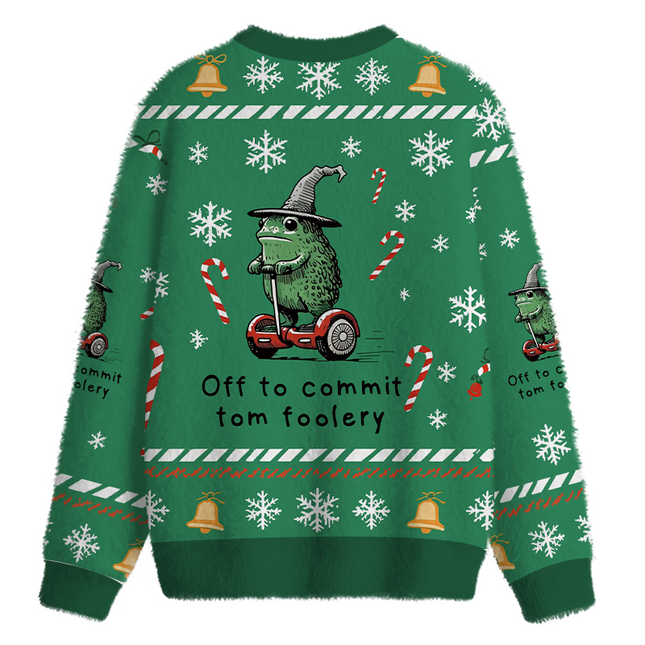 Uglysweatershops Frog Riding A Balance Scooter Fuzzy Christmas Ugly Sweatshirt
