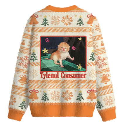 Uglysweatershops Tylenol Cat Meme Fuzzy Christmas Ugly Sweatshirt