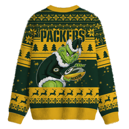 Uglysweatershops Green Bay Packers Fuzzy Christmas Ugly Sweatshirt