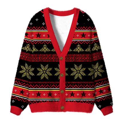 Uglysweatershops Retro Snake Fuzzy Ugly Cardigan Sweatshirt