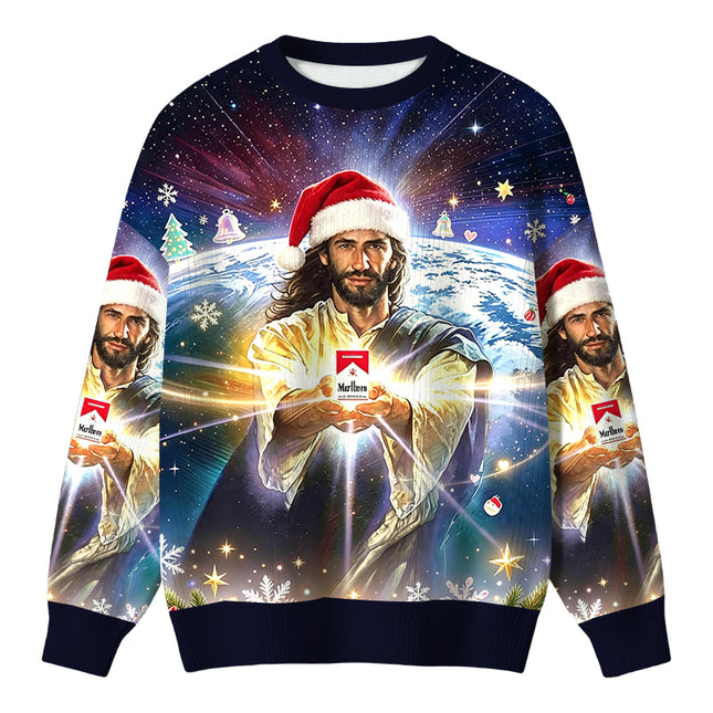 Uglysweatershops Jesus Holding a Cigarette Christmas Ugly Sweater