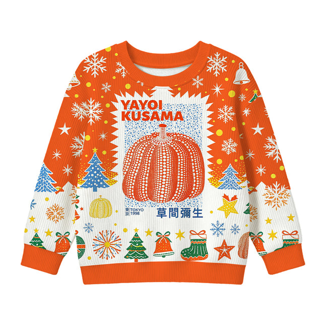 Uglysweatershops Blue Orange Pumpkin Kids Ugly Sweater