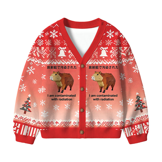 Uglysweatershops Capybara Contaminated By Radiation Kids Ugly Cardigan Sweater