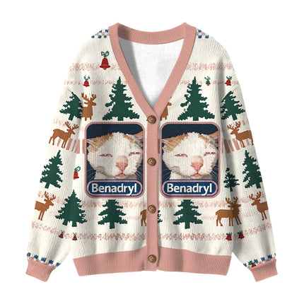 Uglysweatershops Drowsy Cat Meme Funny Ugly Cardigan Sweater