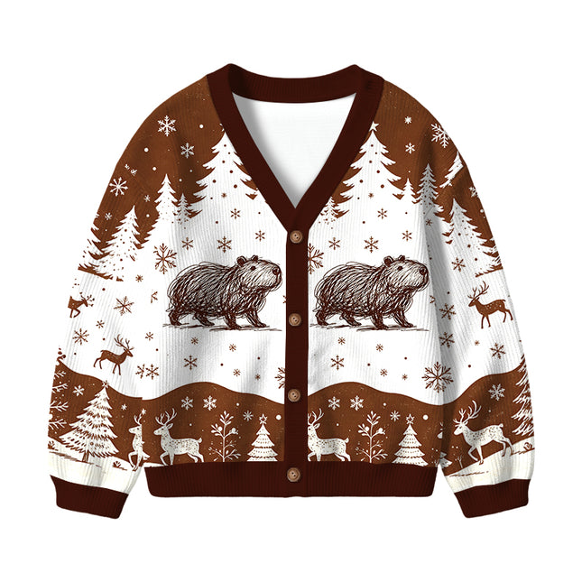 Uglysweatershops Minimalist Capybara Kids Ugly Cardigan Sweater