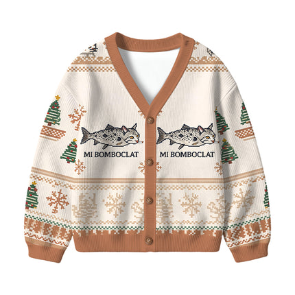 Uglysweatershops Bomboclat Fish Cat Meme Kids Ugly Cardigan Sweater