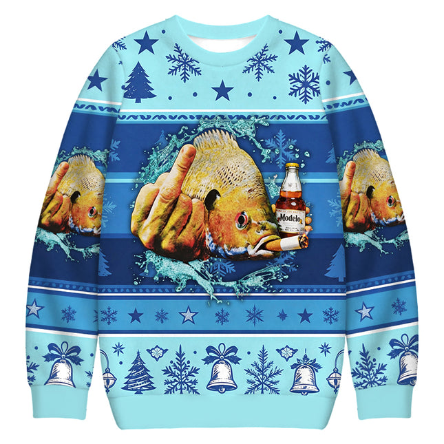 Uglysweatershops Vintage Freshwater Fish Christmas Ugly Sweatshirt