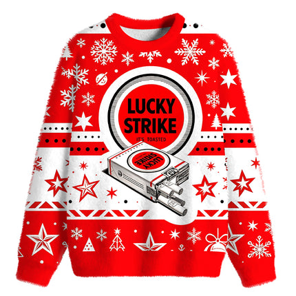 Uglysweatershops Retro Red Cigarettes Fuzzy Christmas Ugly Sweatshirt