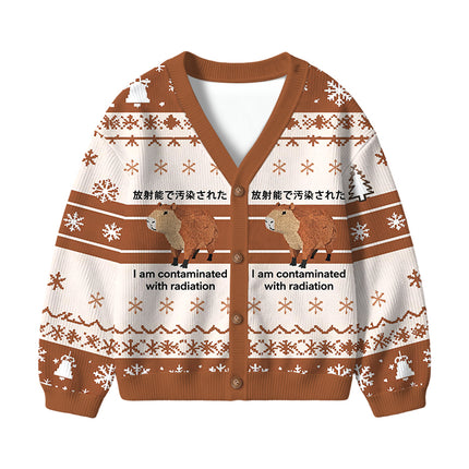 Uglysweatershops Brown Capybara Contaminated By Radiation Kids Ugly Cardigan Sweater