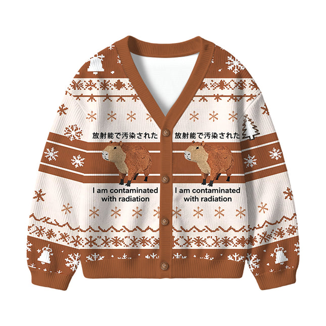 Uglysweatershops Brown Capybara Contaminated By Radiation Kids Ugly Cardigan Sweater
