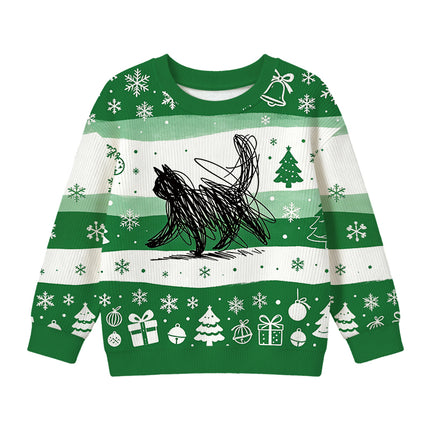 Uglysweatershops Minimalist Cat Art Kids Ugly Sweater
